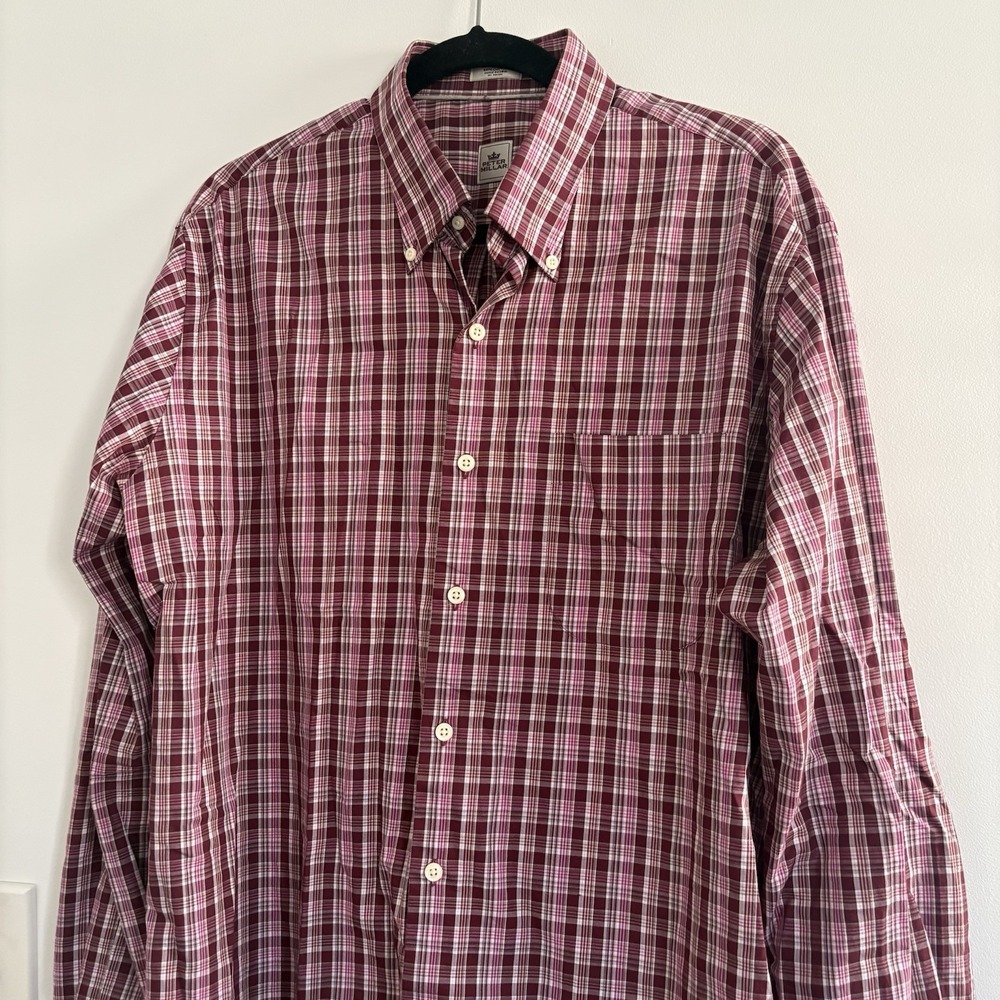 Peter Millar Men's‎ Maroon/White Plaid Cotton Long Sleeve Button Down Shirt SzL